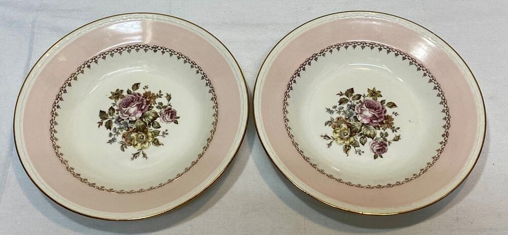 2 Homer Laughlin Eggshell Georgian Pink Rimmed Soup Bowls